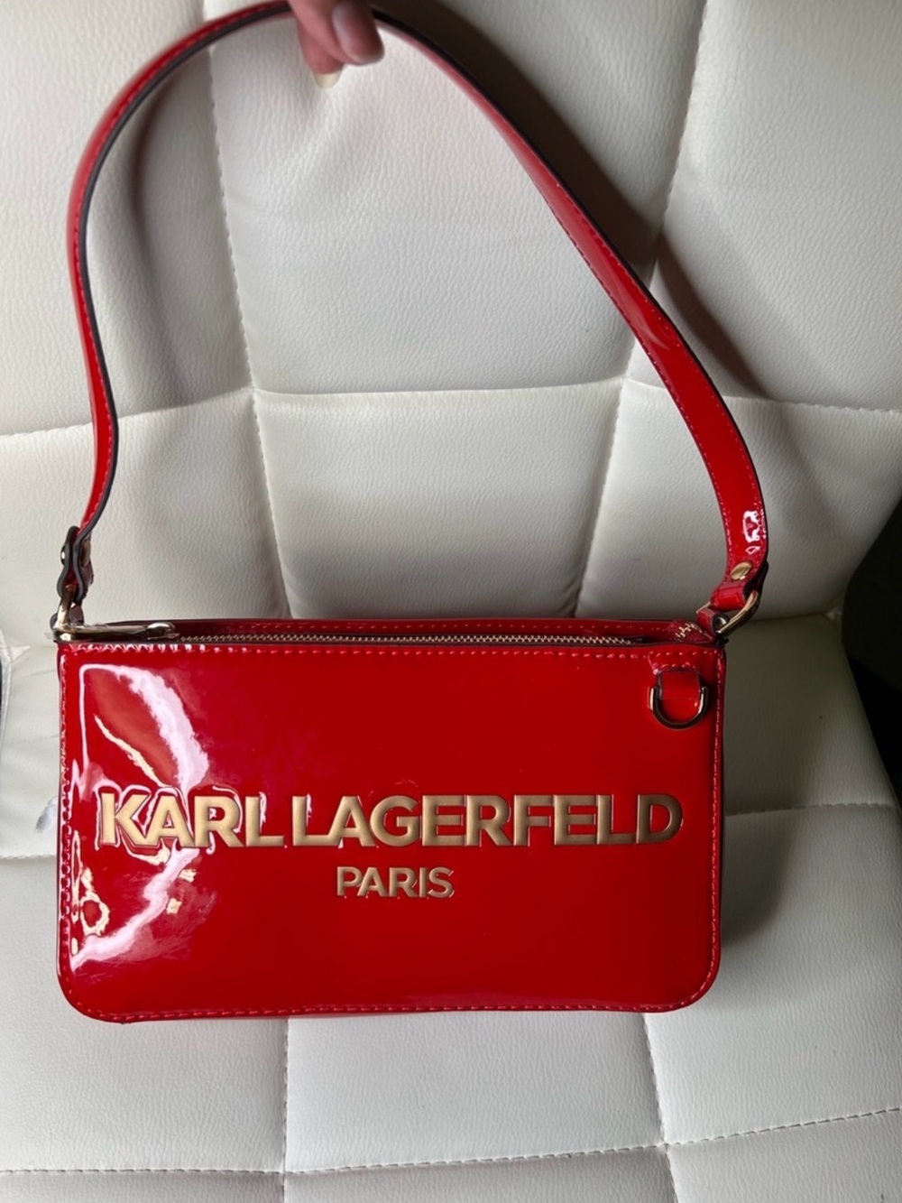 Karl Lagerfeld Red Patent Logo Shoulder Bag